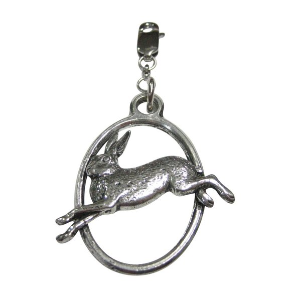 Running Rabbit Hare Large Oval Zipper Pull Charm - Picture 1 of 2